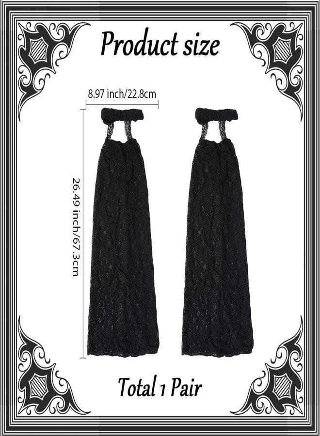 CABODYALS 1 Pair Black Polycotton Long Sheer Thin Baggy Loose Mesh Lace Over The Knee Boots Cover Sleeves Footless Socks Leg Warmer with Garter Calf Warmers for Summer Women s Lolita Jk Shoses - Image 2